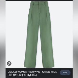 Uniqlo High Waist Chino Wide Leg Trousers Green Small